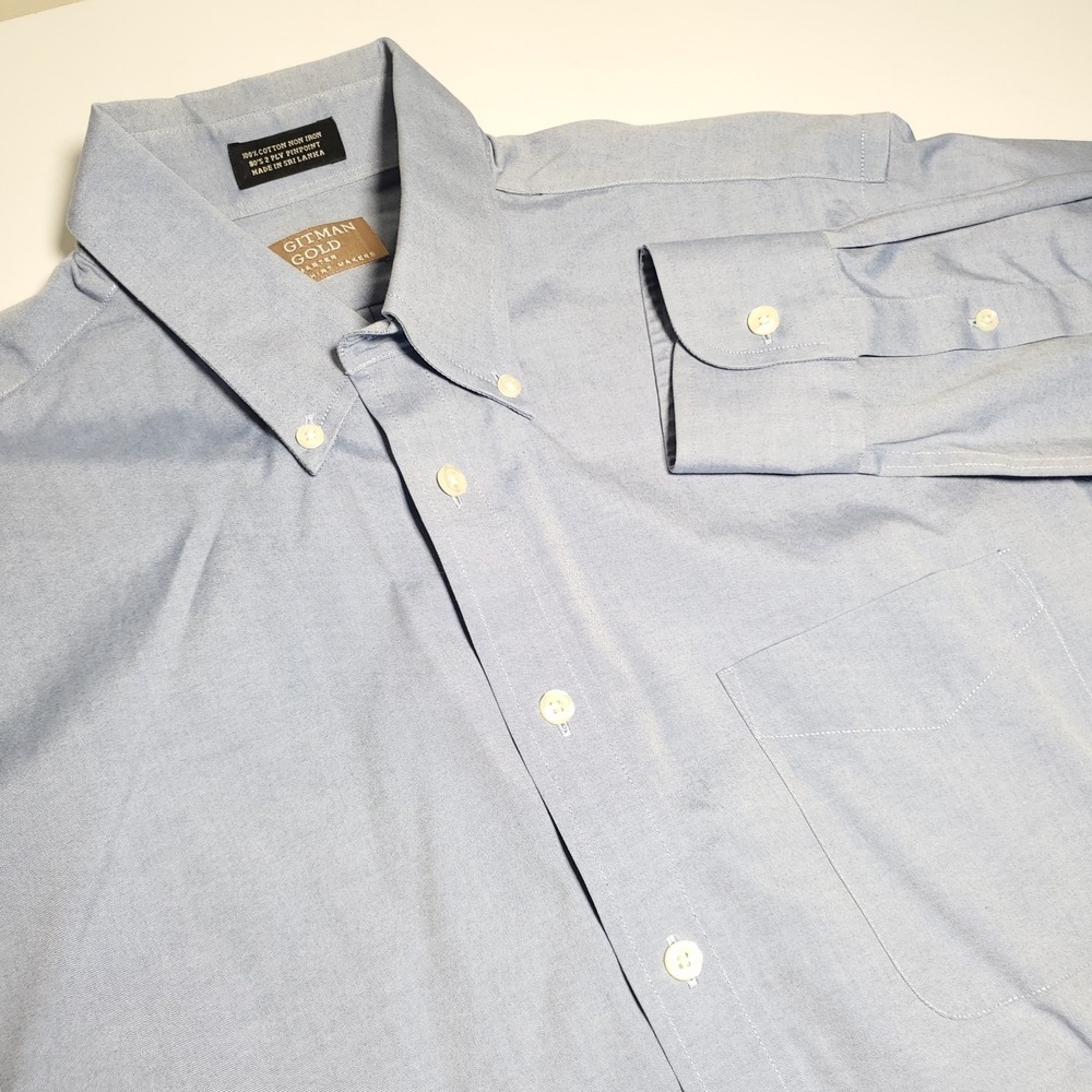 Gitman Gold Mens 16 35 Blue Twill Cotton Dress Shirt Mens Made in USA